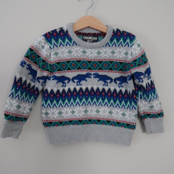 Oshgosh B'gosh Boys Fair Isle Dinosaur Christmas Sweater 2T - Picture 1 of 5